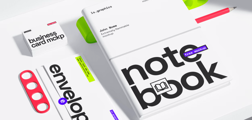 Notebook Envelope Business Card Mockup Set