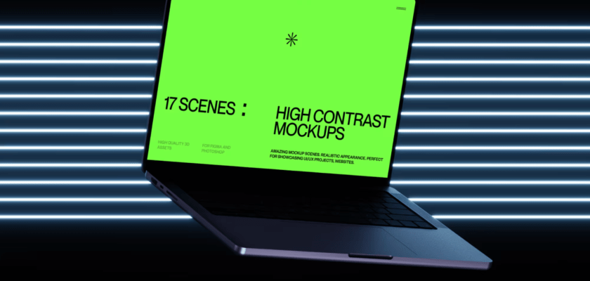 MacBook Mockup Neon Stripes