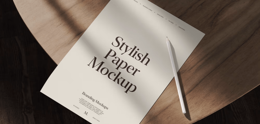 Free Letterhead Mockup on Wooden Table