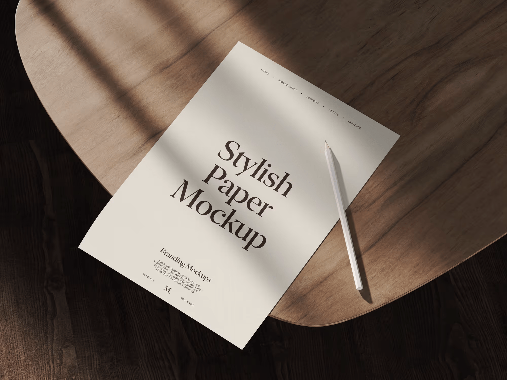 Free Letterhead Mockup on Wooden Table