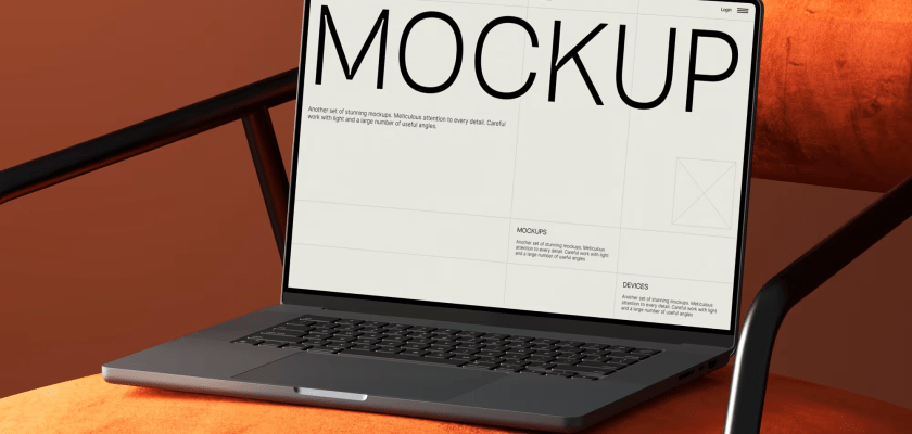 MacBook Mockup on Luxe Velvet Chair
