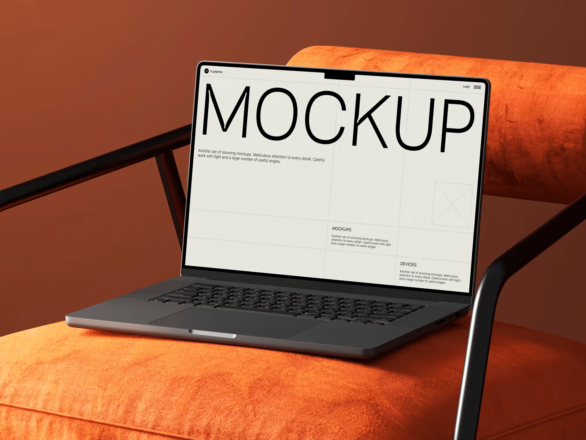 Free MacBook Mockup on Luxe Velvet Chair