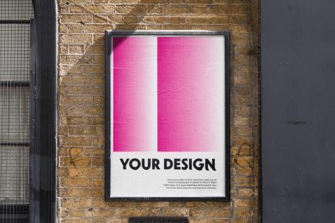 Free outdoor poster mockup on brick wall