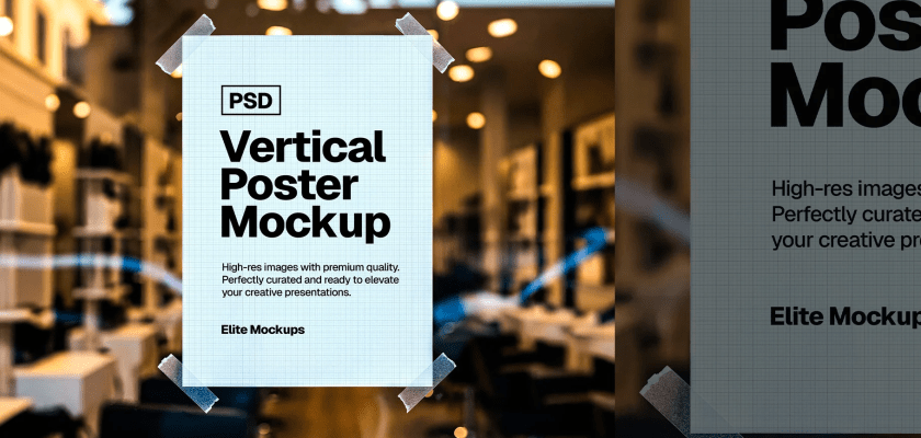 Vertical Poster Mockup Taped on Shop Window