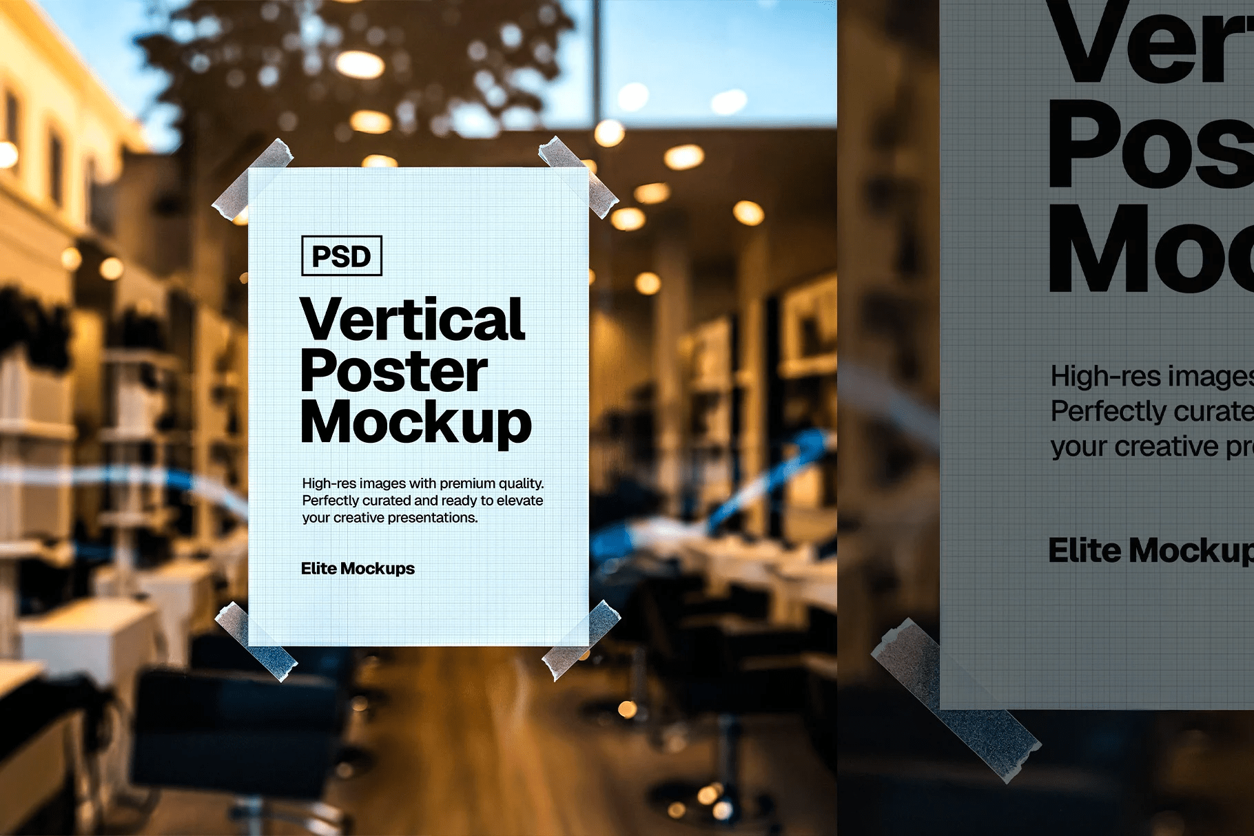 Free PSD poster mockup on glass window