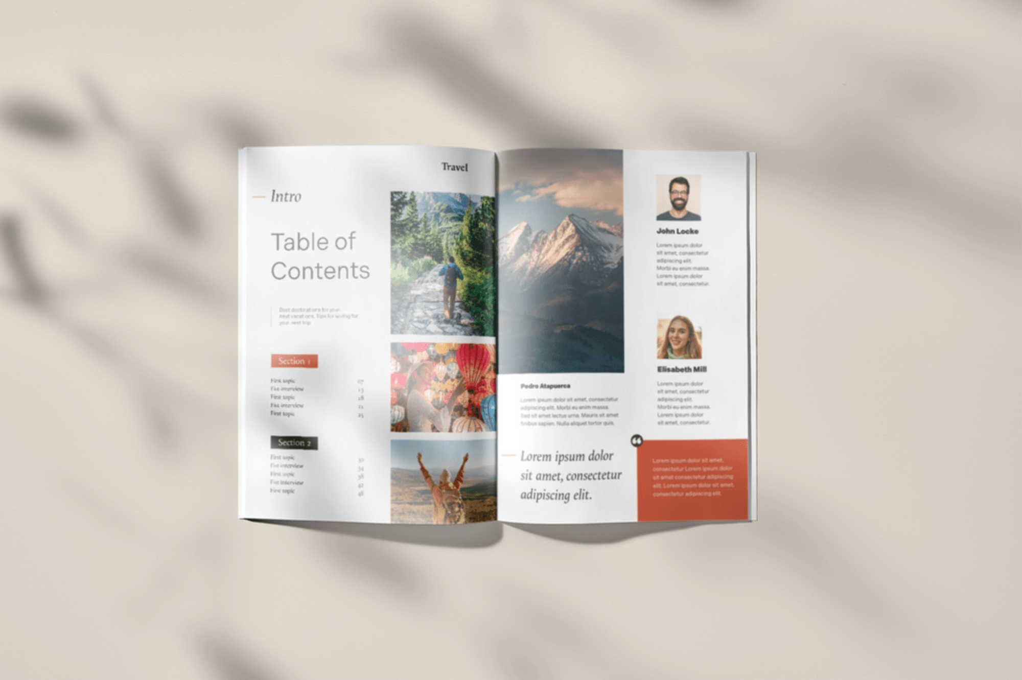 Free editorial magazine spread mockup PSD