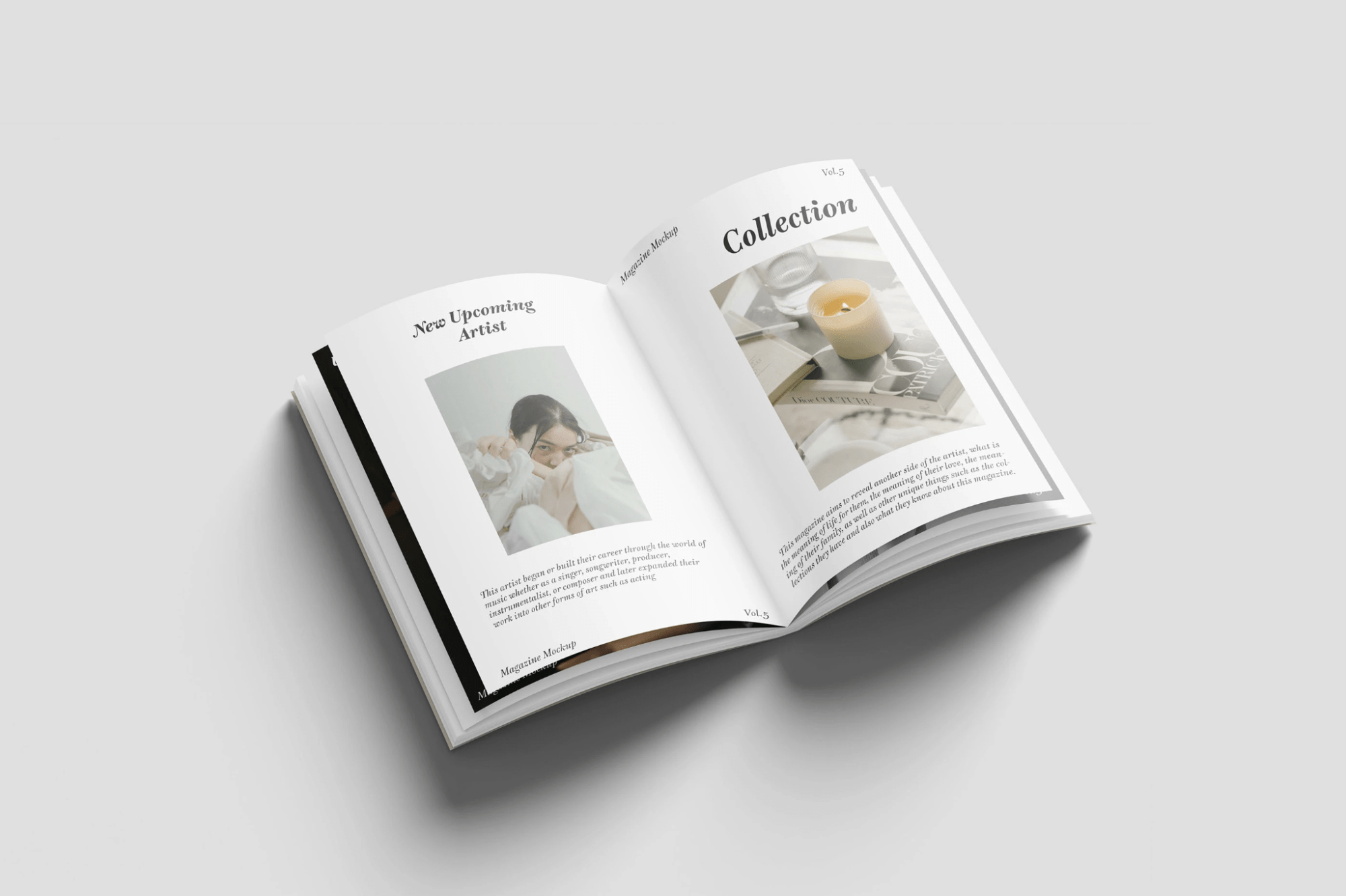 Free editorial magazine spread mockup PSD