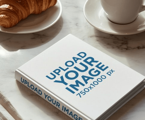 Square Book Mockup on Caf&eacute; Table