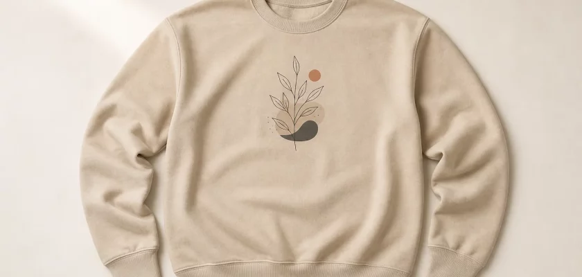 Sand crewneck sweatshirt mockup with a botanical chest design