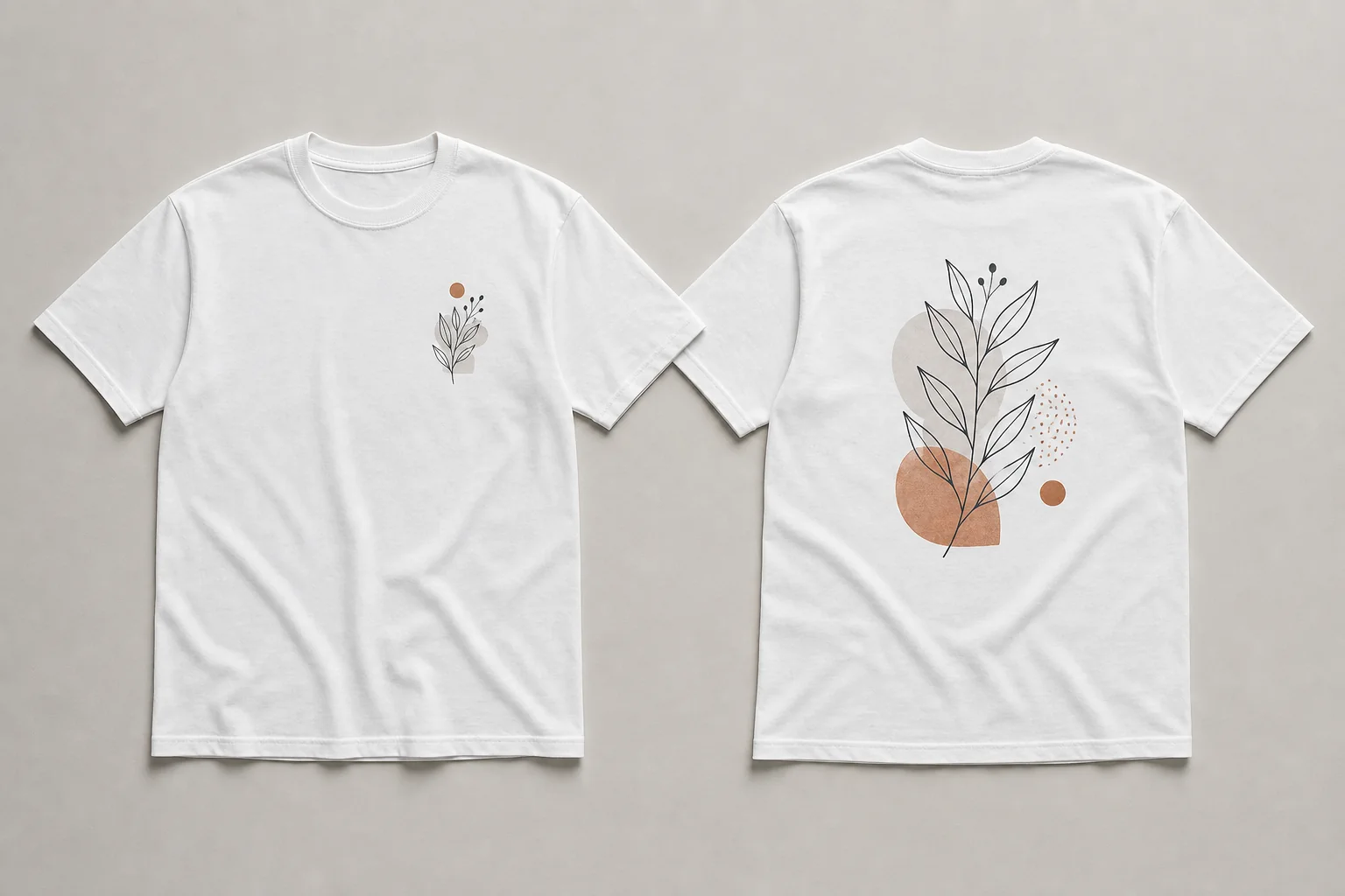 White heavy cotton T-shirt mockup showing front and back print placement