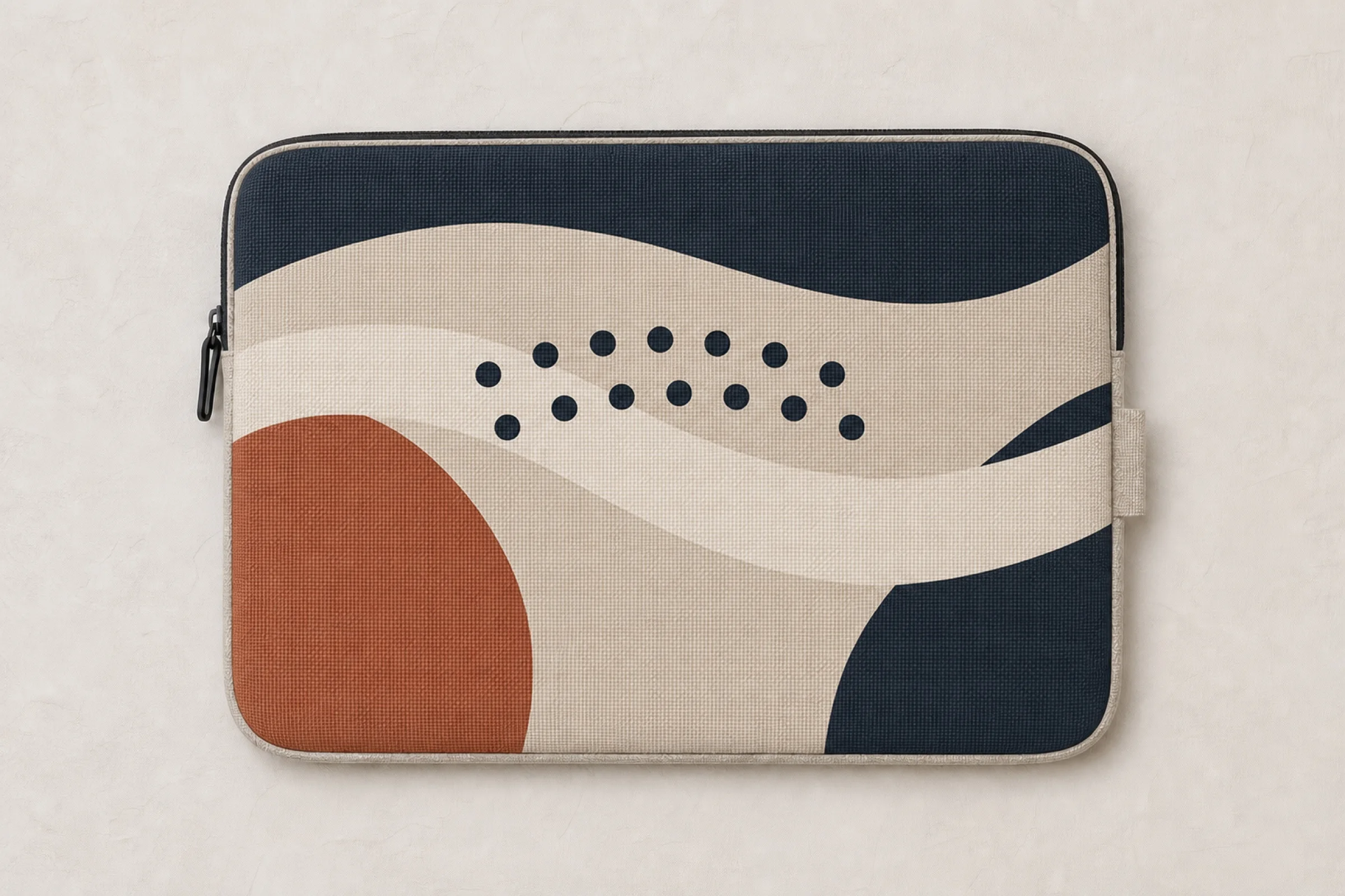 Textured laptop sleeve mockup PSD shown flat on a neutral background