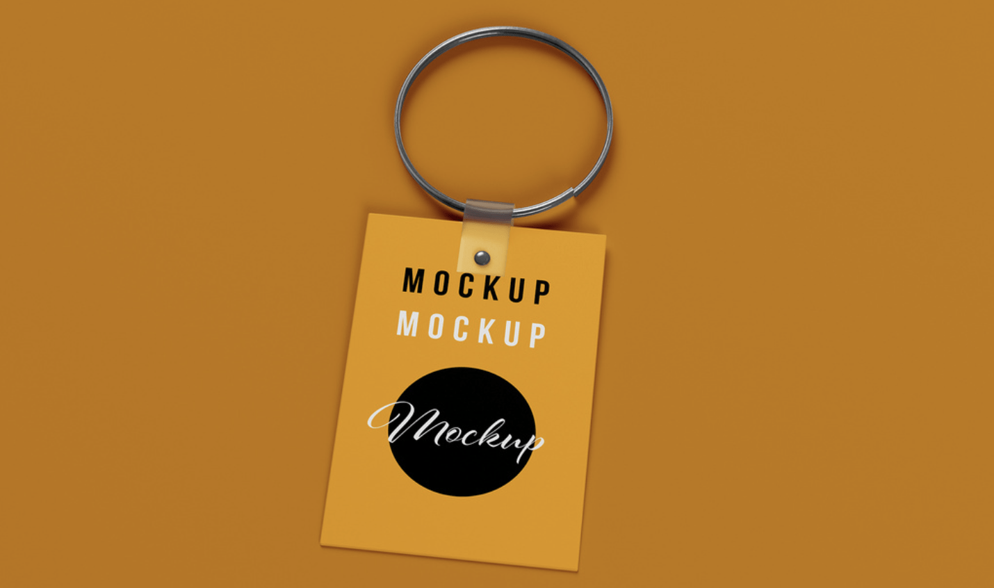 Free keychain mockup PSD — rectangular tag on a metal split ring