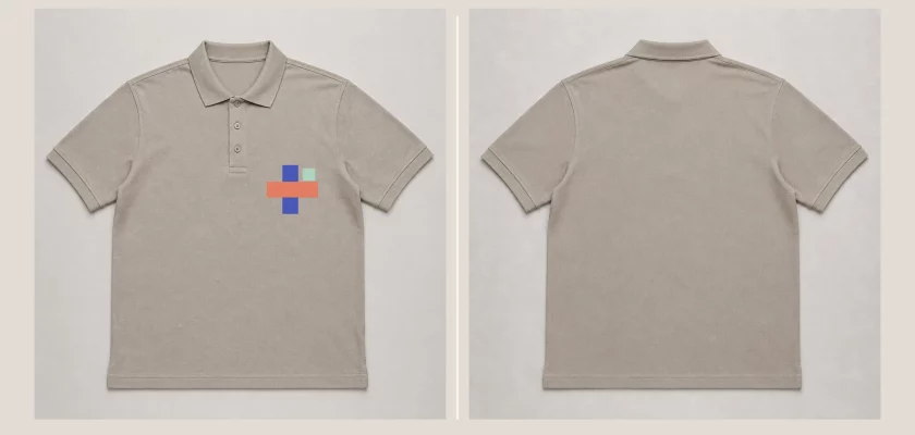 Polo shirt mockup PSD showing front and back flat-lay views