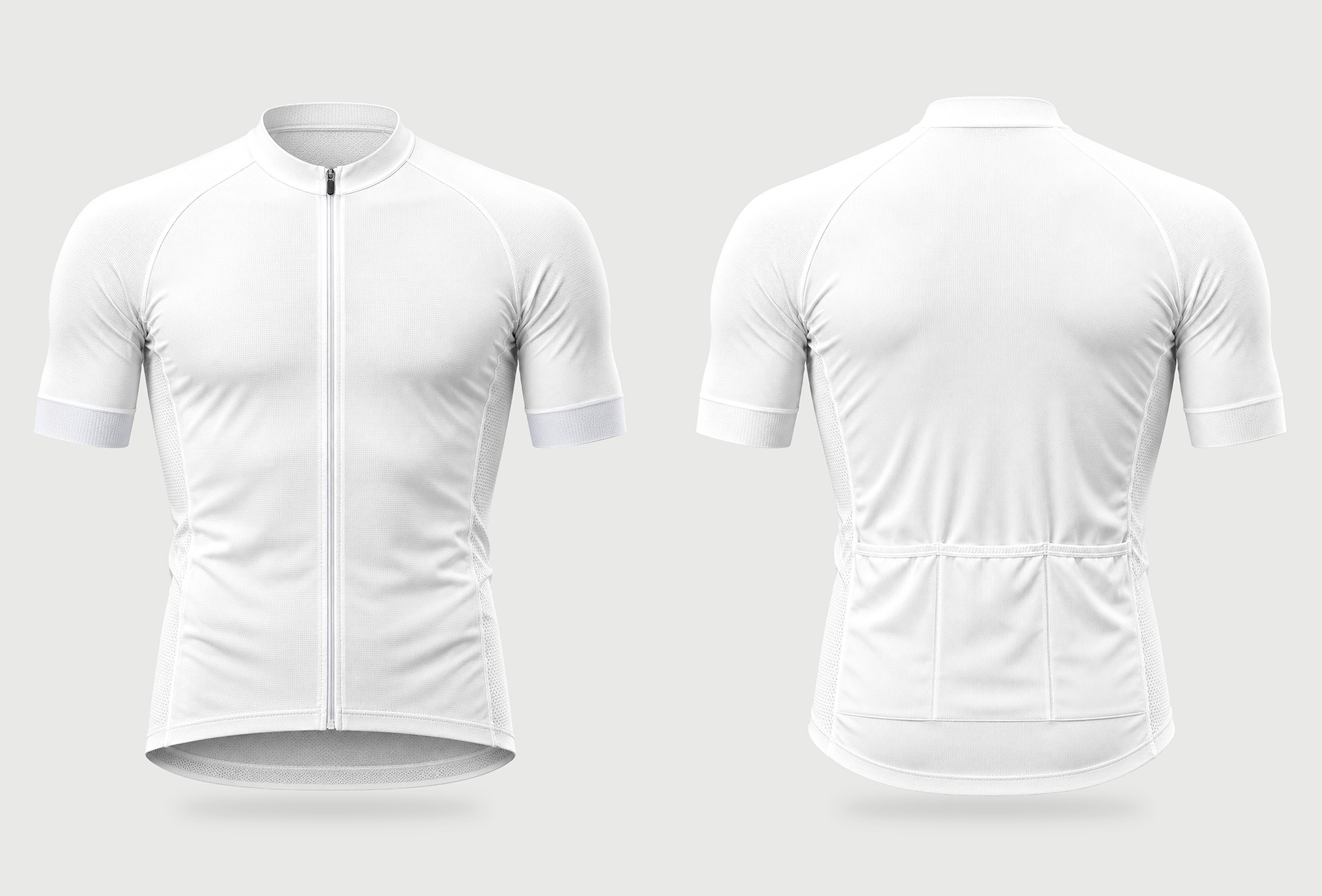 Blank white cycling jersey mockup, front and back, without a design