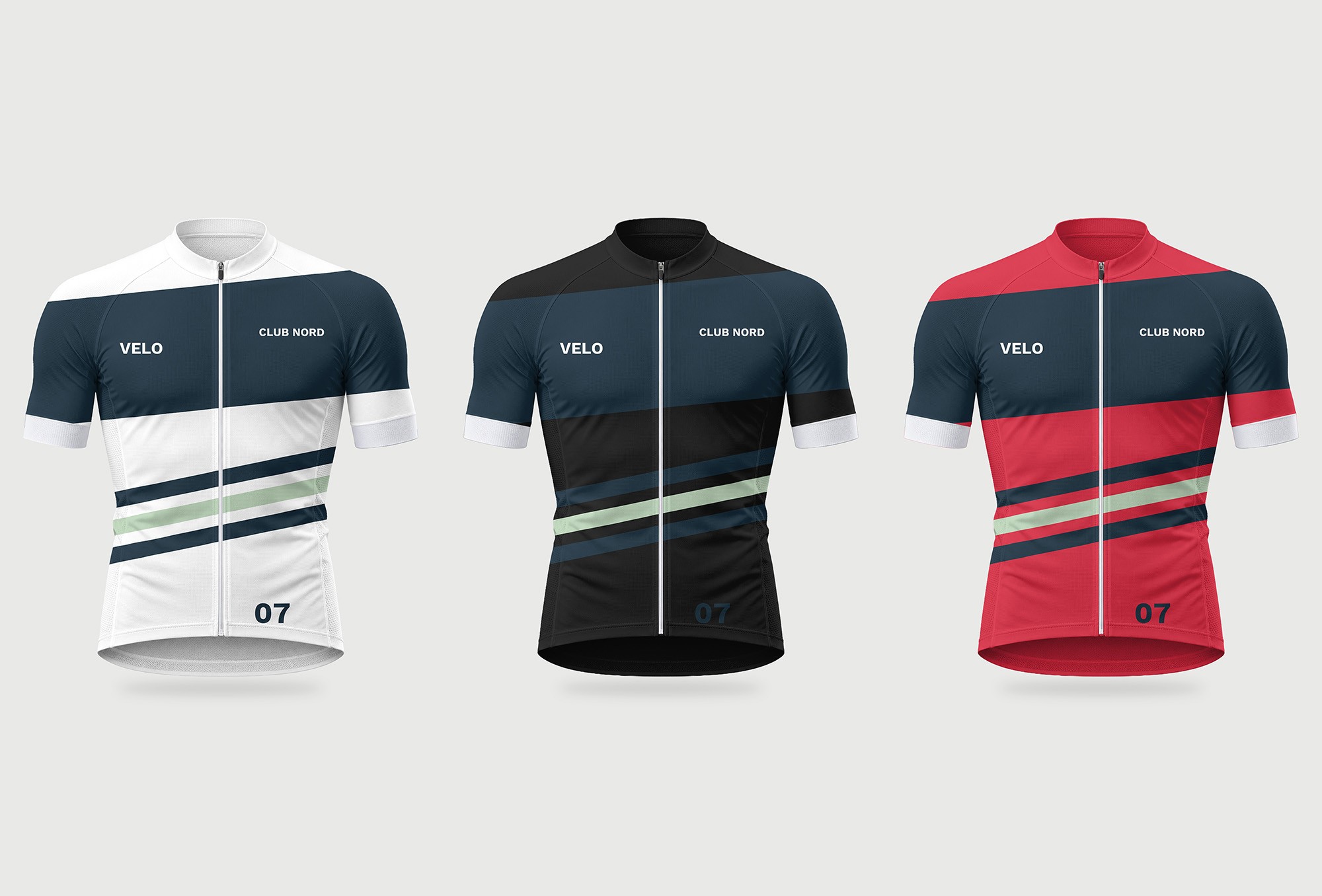 Cycling jersey mockup PSD in white, black and red with the same club design