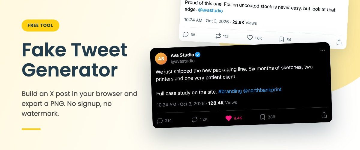 Free fake tweet generator by Mckups showing an editable X post mockup in light and dark theme