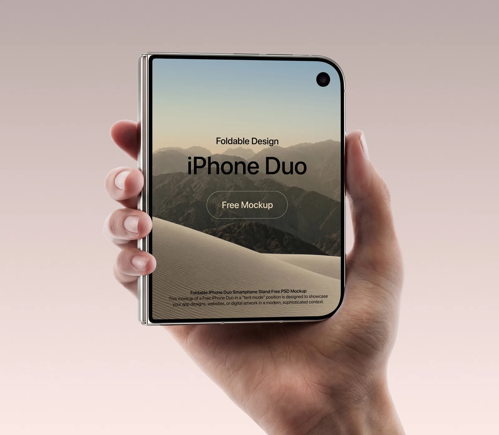 Free iPhone Duo mockup PSD &mdash; held upright in one hand
