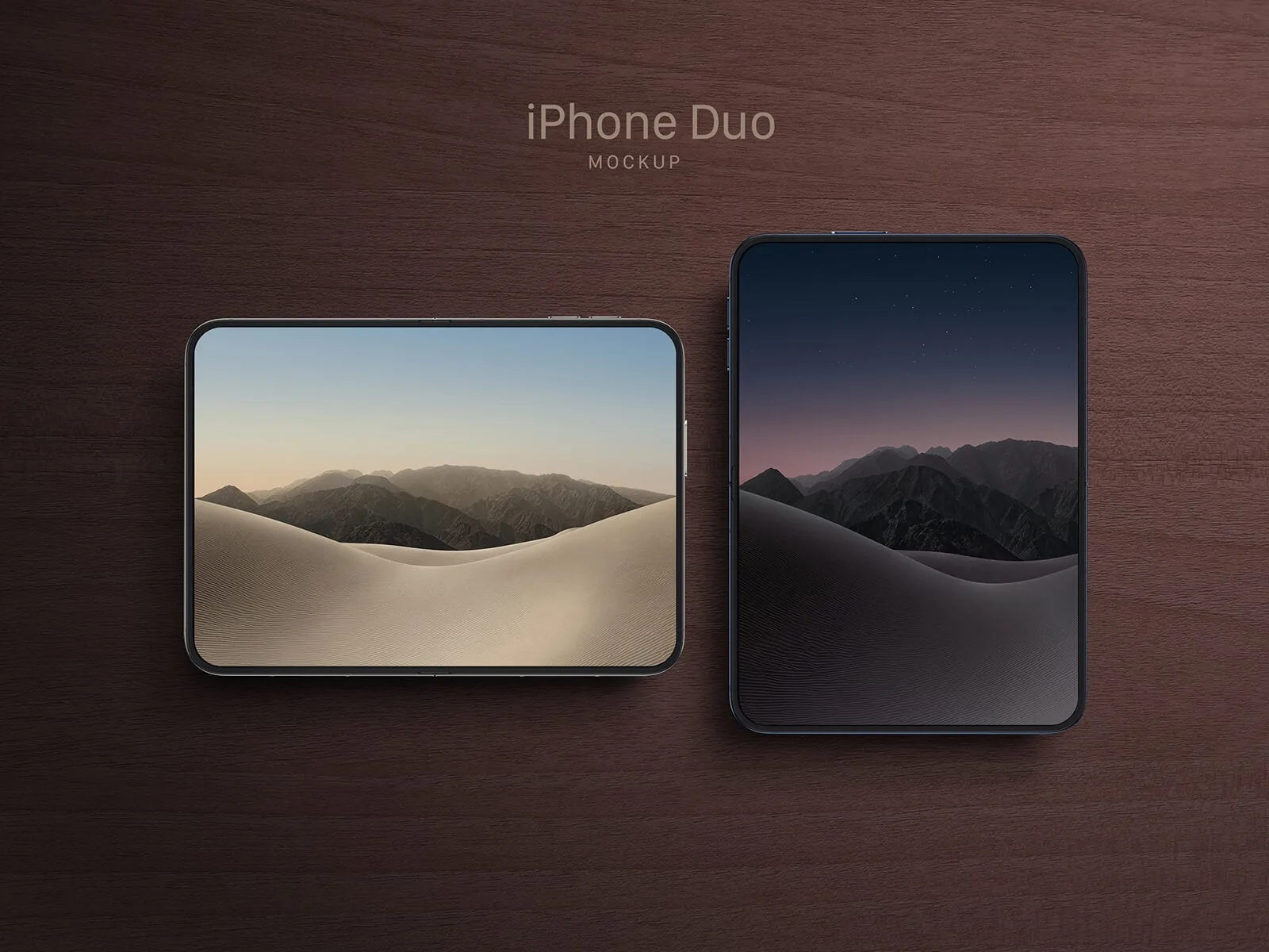 Free iPhone Duo mockup PSD &mdash; straight-on landscape view