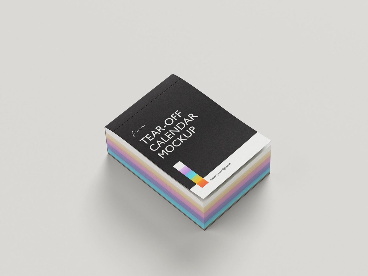 Free calendar mockup PSD — tear-off calendar pad with coloured edge pages